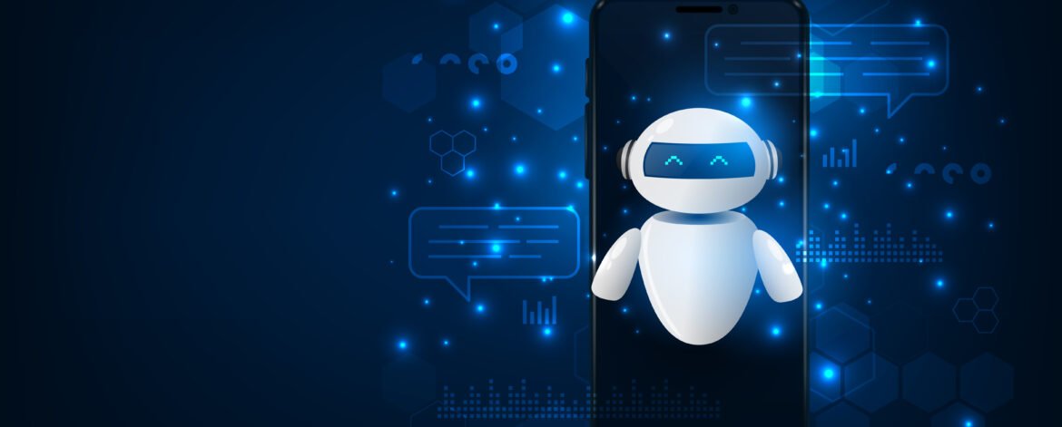 Chatbot assistant application on a smartphone. Artificial intell